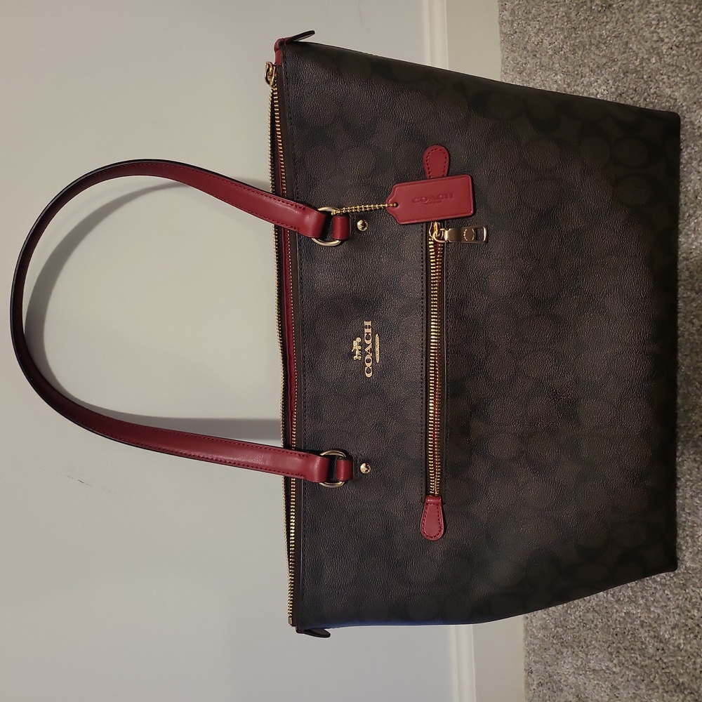 Gallery Coach Tote Red and Gold Trim